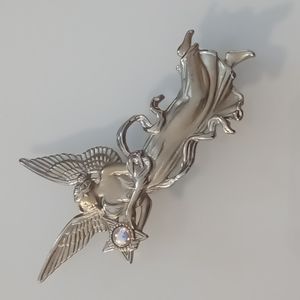 Beautiful Silver Pewter Jonette Jewelry “JJ” Angel w/ Star Pendant/Brotch